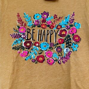 Be Happy Floral Graphic Tee - Tan